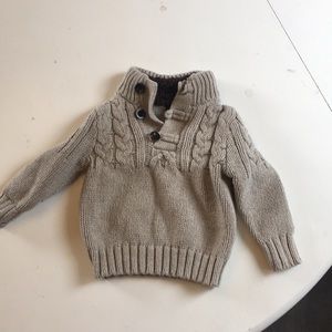Knit button sweater with faux leather elbows